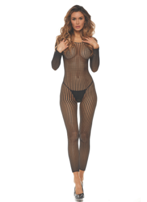 Bodystocking noir ouvert à l'entrejambe - REN7108-BLK